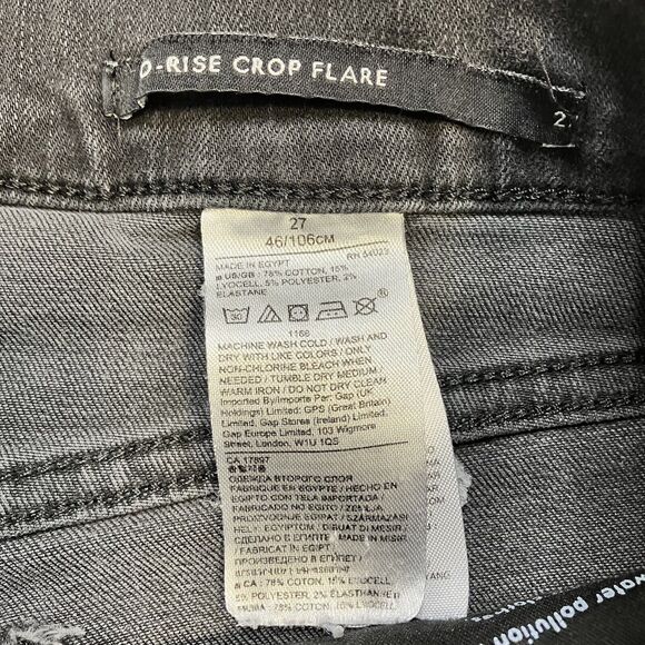 Banana Republic Mid Rise Crop Flare Jeans Black Faded Size 27 X 24 Button Fly - Picture 9 of 13